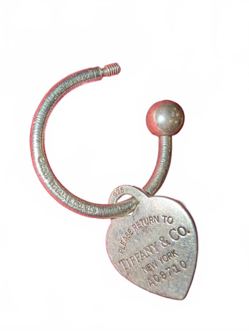 Tiffany & Co. Sterling Silver 'Please Return To' Heart Tag Key Ring missing ball